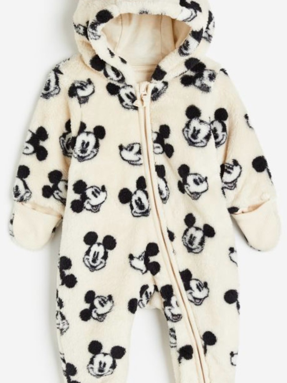H&M Cream and Black Mickey Mouse Fleece One-Piece Footie 2-4 M
